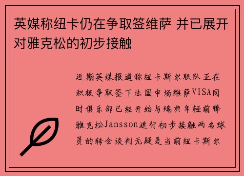 英媒称纽卡仍在争取签维萨 并已展开对雅克松的初步接触