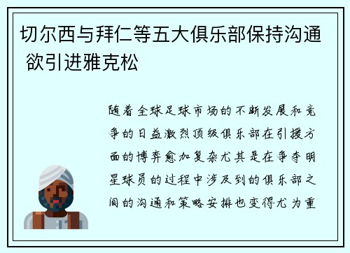 切尔西与拜仁等五大俱乐部保持沟通 欲引进雅克松
